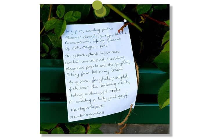 Handwritten poem left outside in park.