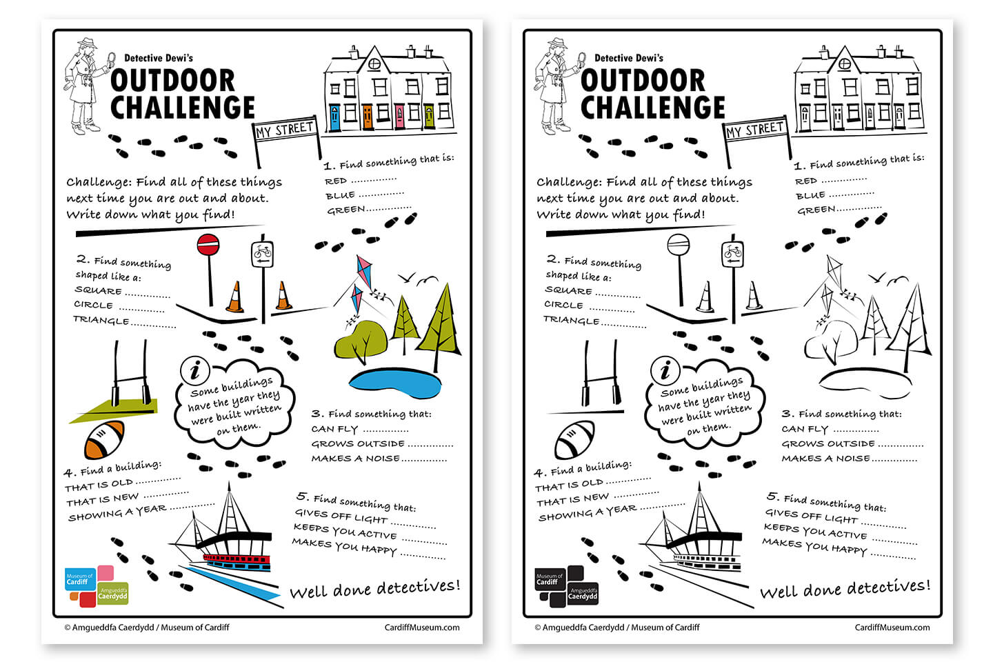 Images of Activity sheets. Colour version and black and white version.